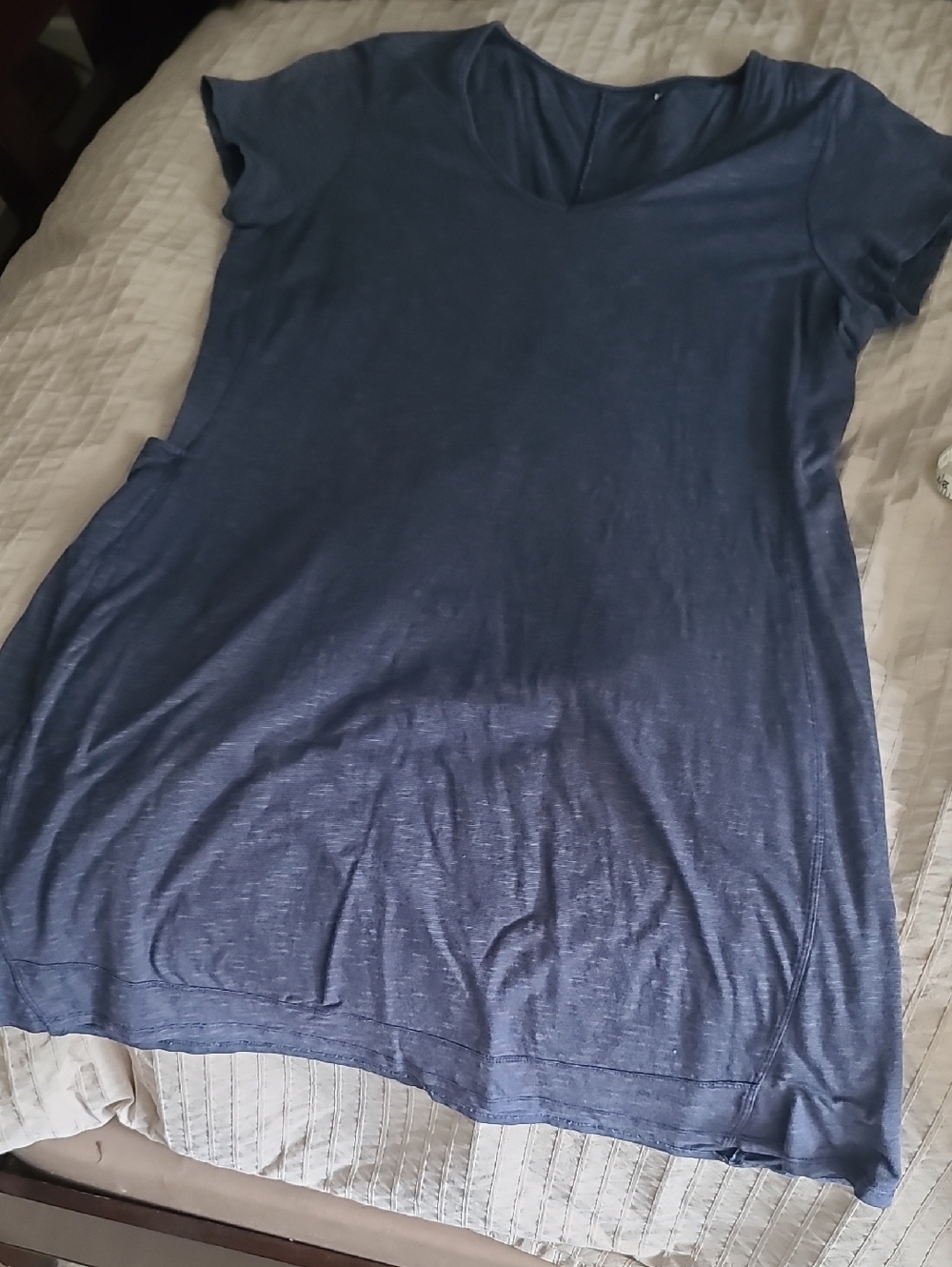 Women's V-Neck Short Sleeve Dressin Navy Blue- Toad and Co